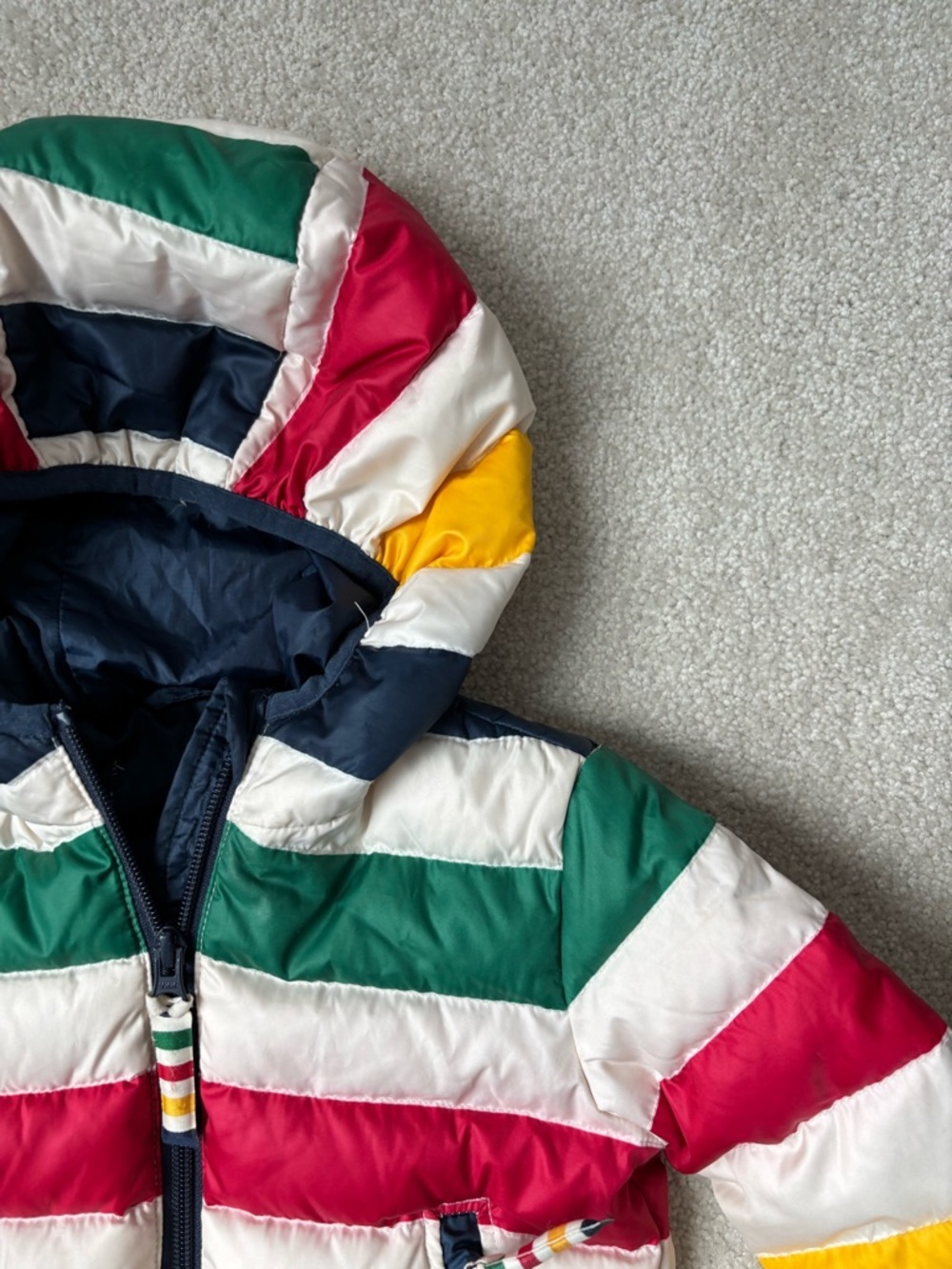 Hudson’s Bay Style Striped Toddler Puffer Jacket 12-24M Multicolor Hooded coat - Picture 3 of 12